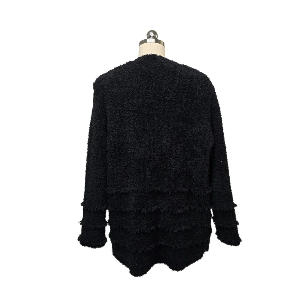 Barefoot Dreams CozyChic Black Tiered Fringe Cardigan Women's Size Medium